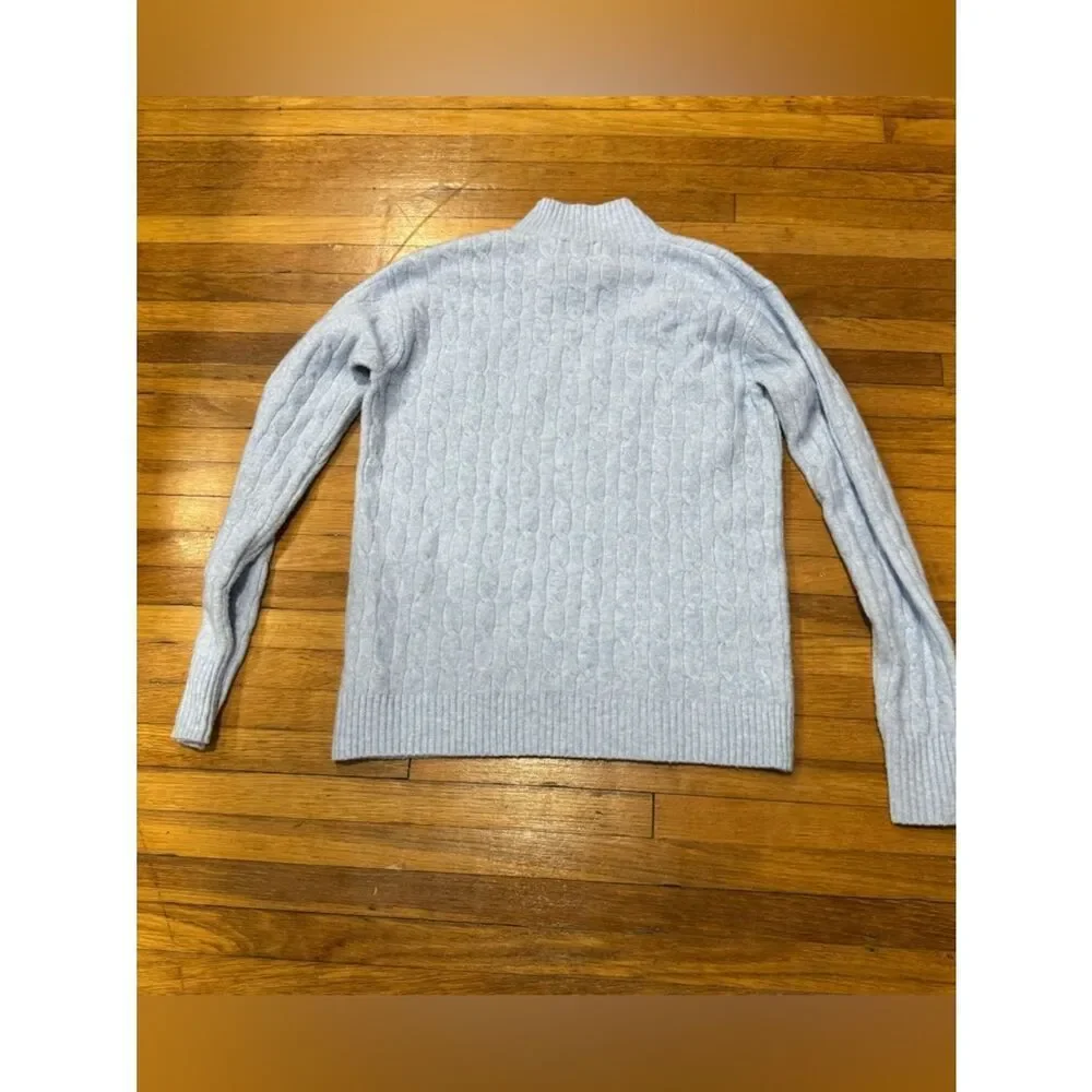 J.Crew Light Blue Cable knit mockneck sweater in extra-soft yarn